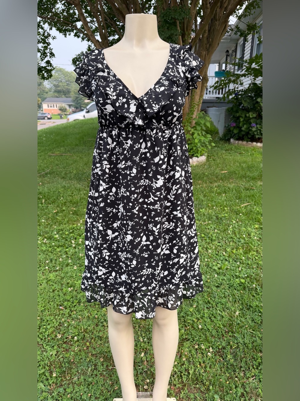 Converse Black and White Floral Ruffle Mini Dress
